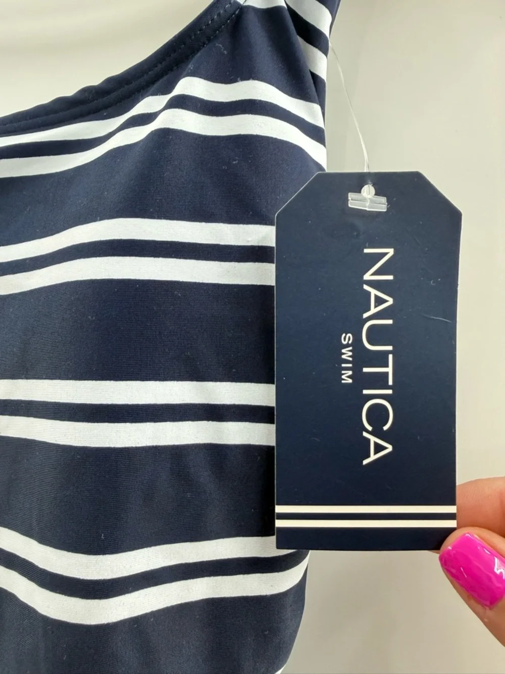 NWT Nautica Navy White Striped Nautical One Piece Cape Cod Swimsuit Size Large - Picture 5 of 14